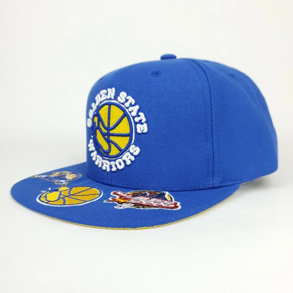 GS Warriors Mitchell & Ness NBA‎ Snapback Hat 3D Logo Bill Logos Blue Cap NWT